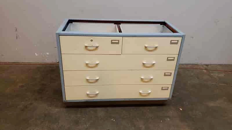 4' Blue and White Kewaunee Casework W/ 5 Drawers (1365AA)