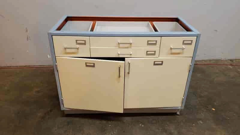 4' Blue and White Hamilton Casework W/ 4 Drawers 2 Doors (1364AA)