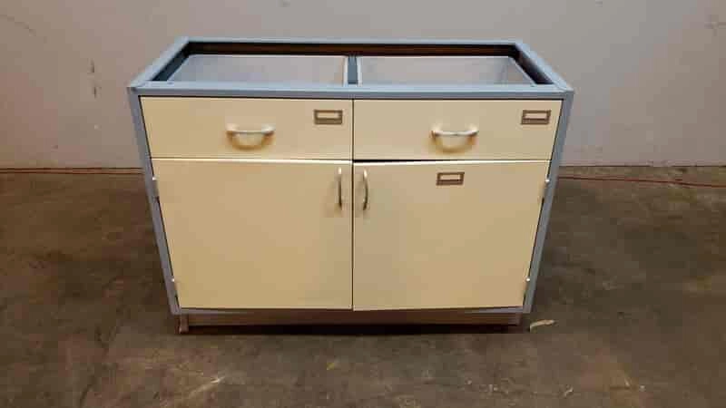 4' Blue and White Kewaunee Casework W/ 2 Drawers 2 Doors
