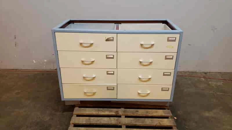 4' Blue and White Kewaunee Casework W/ 8 Drawers (1361AA)