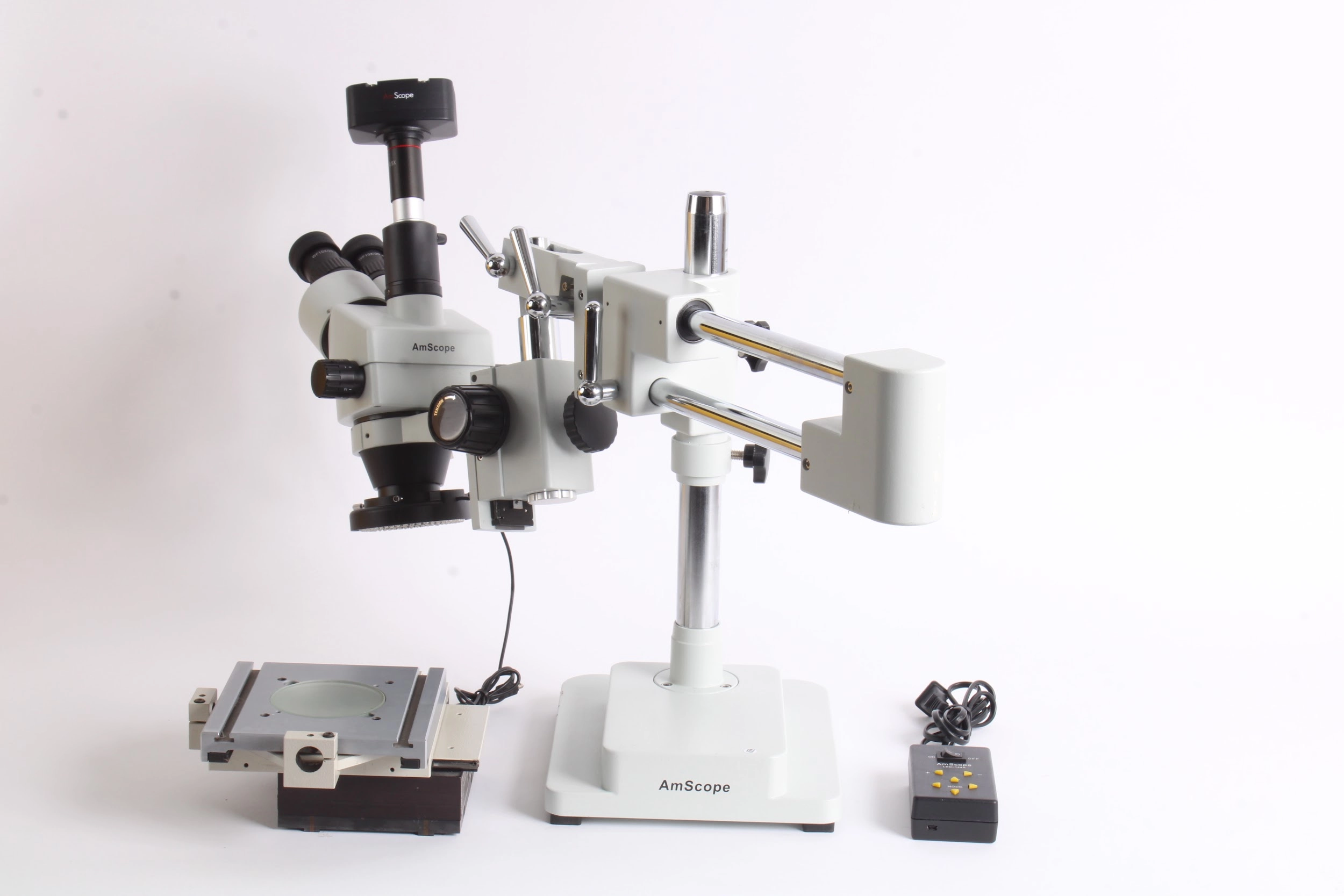 AmScope Microscope w/ Stand &amp; Double Arm Boomstand /Accessories MA500 / WF10X/20