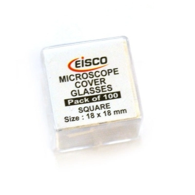 Eisco Slide Cover Slips, 100 pack - Square - Microscope Glass Covers 18 x 18 mm - Eisco Labs BI0094A