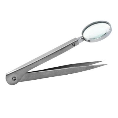 Eisco Forceps with Built-In Magnifying Glass, 5" - Fine Tips BI02021001