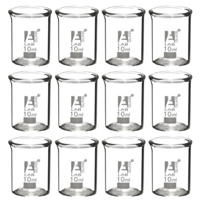 Eisco 12PK Beakers, 10ml - Griffin Style, Low Form with Spout - Ungraduated - Borosilicate BK0102