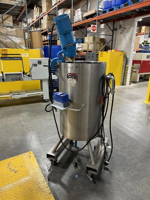 Lee model 50UDPT 50 gallon stainless steel jacketed tank with Chemineer propeller agitator