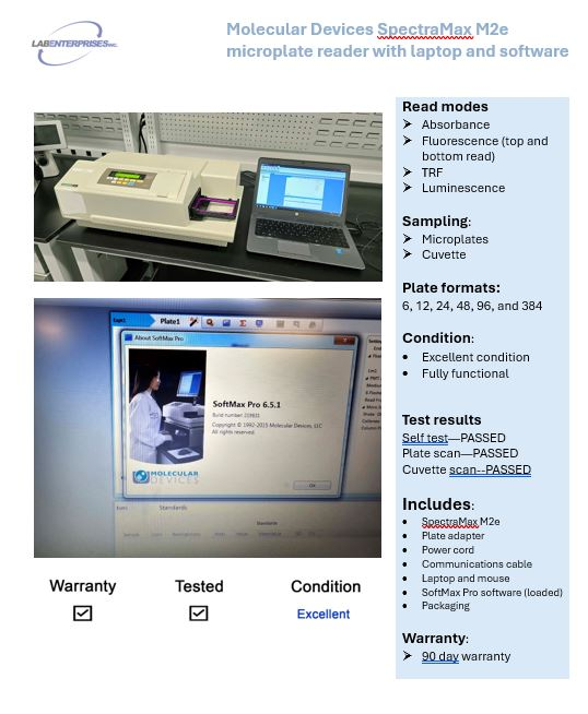 Microplate reader with computer and software | Molecular Devices SpectraMax M2e (Free Shipping in CONUS and Canada)