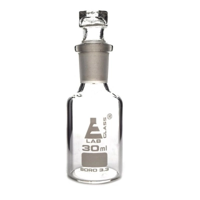 Eisco Reagent Bottle, Narrow Mouth with Hexagonal Hollow Glass Stopper - 30ml - Eisco Labs CH0162A