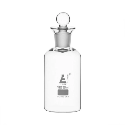 Eisco Labs 125ml B.O.D. Borosilicate Glass Bottle With Stopper CH0168A