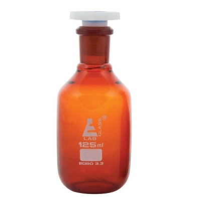 Eisco Labs 125ml Amber Reagent Bottle, Narrow Mouth with Acid Proof Stopper, Size 19/26 CH0161C