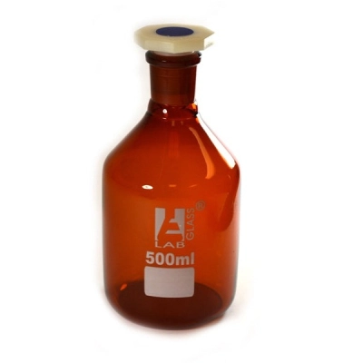 Eisco Labs 500ml Amber Reagent Bottle, Narrow Mouth with Acid Proof Stopper, Size 24/29 CH0161E