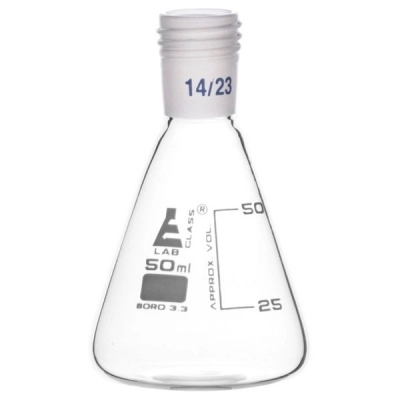 Eisco Erlenmeyer Flask with 14/23 Joint, 50ml Capacity, 25ml Graduations - Eisco Labs CH01006A