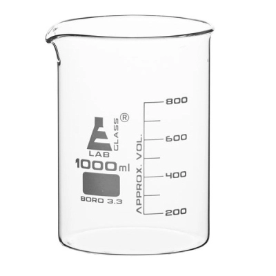 Eisco Beaker, 1000ml - Low Form - 100ml Graduations - Borosilicate Glass CH0126K