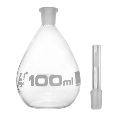 Eisco Pycnometer, Calibrated, 100mL - Gravity Bottle with Flat Bottom and Stopper Eisco Labs BT1106CL