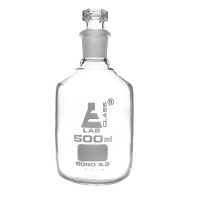 Eisco Reagent Bottle, Narrow Mouth with Hexagonal Hollow Glass Stopper - 500ml - Eisco Labs CH0162E