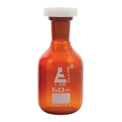 Eisco Labs 60ml Amber Reagent Bottle, Narrow Mouth with Acid Proof Stopper, Size 14/23 CH0161B