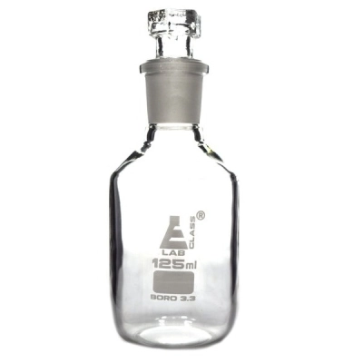 Eisco Reagent Bottle, Narrow Mouth with Hexagonal Hollow Glass Stopper - 125ml - Eisco Labs CH0162C