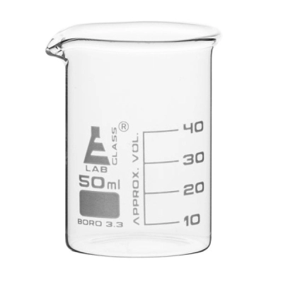 Eisco Beaker, 50ml - Low Form - 10ml Graduations - Borosilicate Glass CH0126D