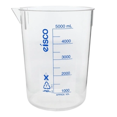 Eisco Beaker, 5000ml - Blue, Printed Graduations, Spout - TPX Plastic - Eisco Labs CH0138GPR
