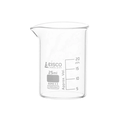 Eisco Beaker, 25ml - Low Form - 5ml Graduations - Borosilicate Glass CH0126C