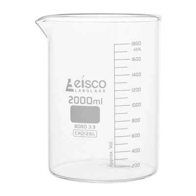 Eisco Beaker, 2000ml - Borosilicate Glass, Low Form, - 200ml Graduations CH0126L