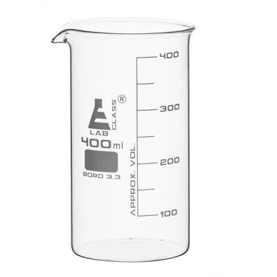 Eisco Beaker, 400ml - Tall Form - White Graduations - Borosilicate Glass CH0127F