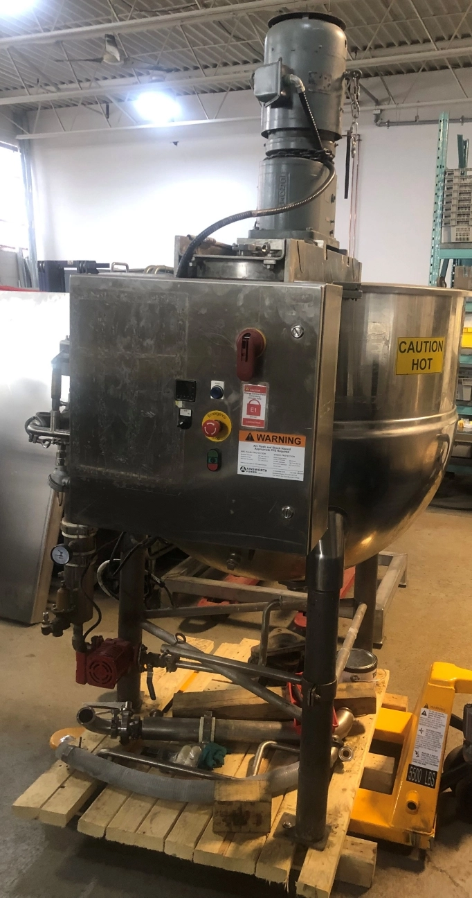 Used Groen 300 Gallon Stainless Steel Steam Jacketed Kettle with Double Agitator Mixer
