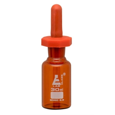 Eisco Dropping Bottle, 30ml (1oz) - Eye Dropper Pipette - Amber Borosilicate 3.3 Glass CH0195A