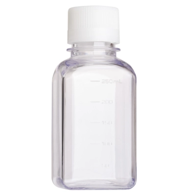 Celltreat 250mL Media Bottle, Square, PETG, Bulk, Sterile 12/Tray, 24/Cs 230763