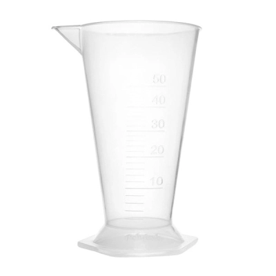 Eisco Conical Measure, 50ml - Polypropylene - Raised Graduations - Hexagonal Base CH0355C