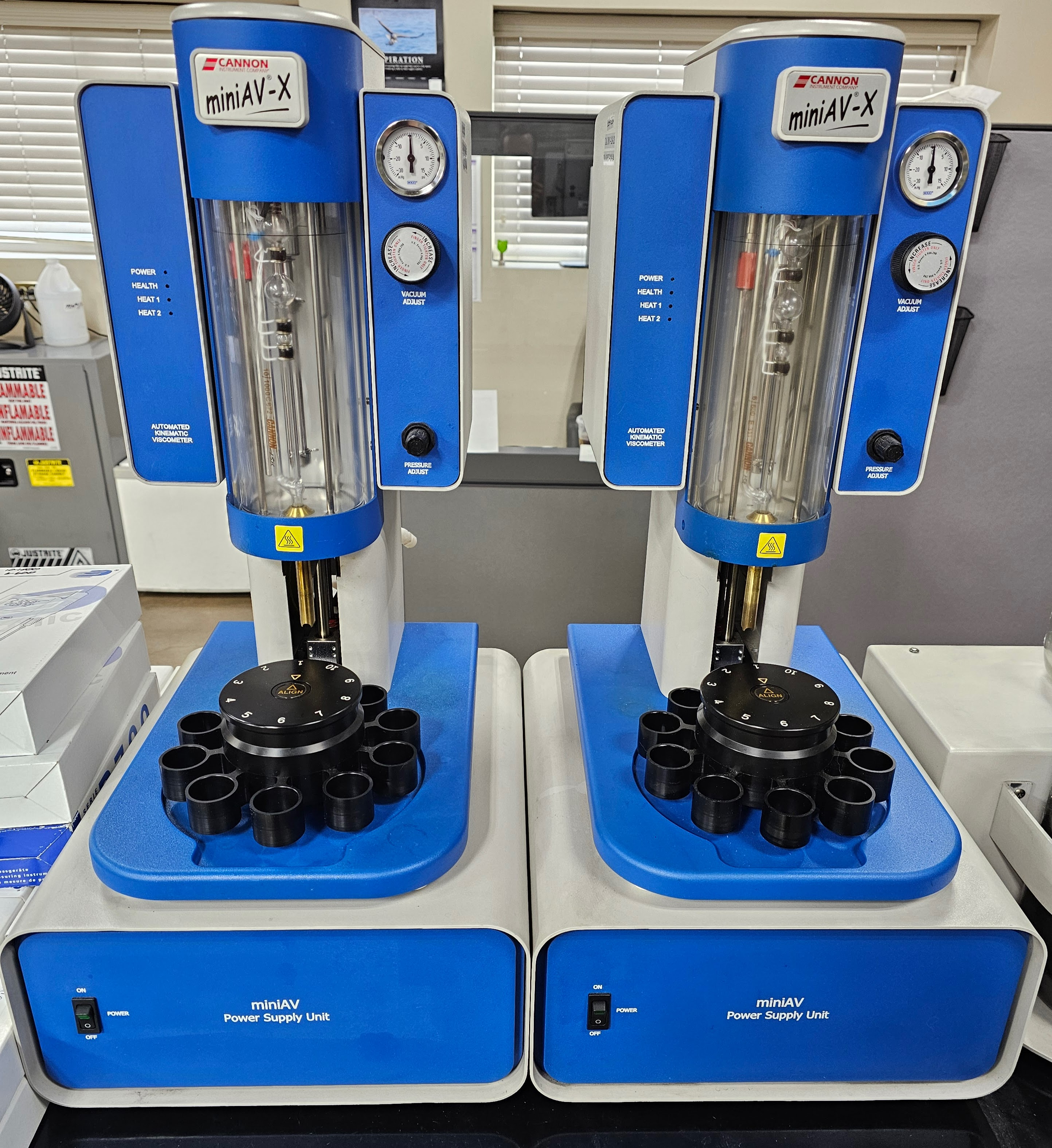 2 MiniAV-X Kinematic Viscometers with 10-position sample handlers by Cannon Instrument Company
