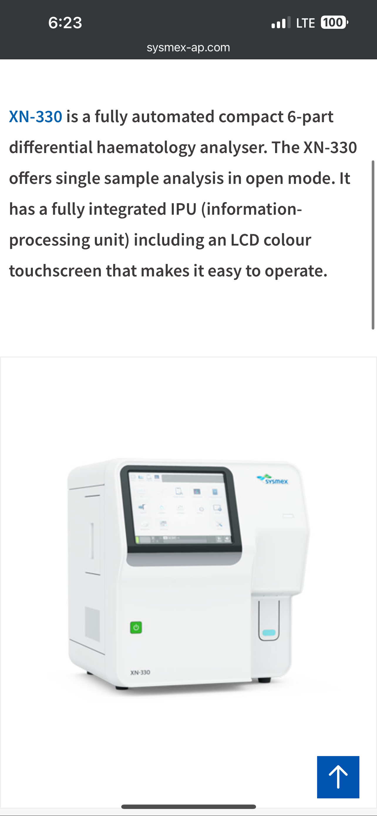 Sysmex xn-330 hematology analyzer 