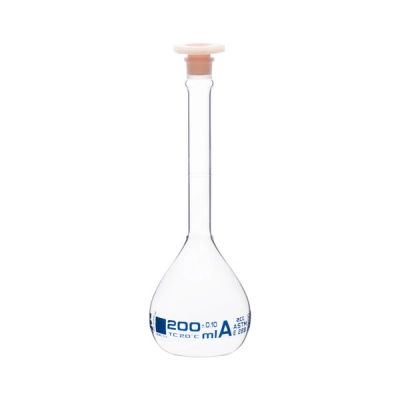 Eisco Volumetric Flask, 200ml Class A Polypropylene Stopper, Borosilicate Glass - Eisco Labs CH0445D