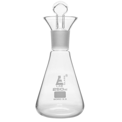 Eisco Iodine Flask and Stopper, 250ml - 29/32 Socket Size, Conical - Borosilicate - Eisco Labs CH0434B