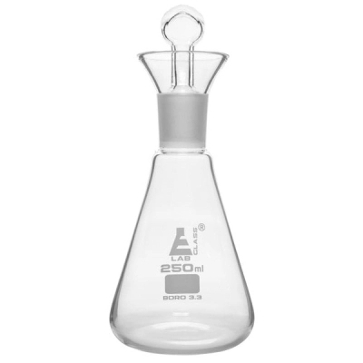 Eisco Iodine Flask and Stopper, 250ml - 24/29 Socket Size, Conical - Borosilicate - Eisco Labs CH0434A