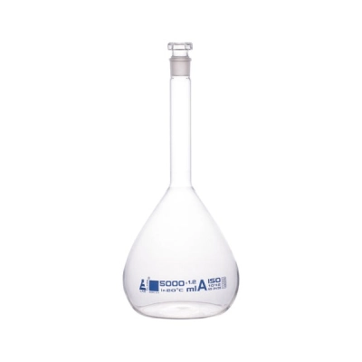 Eisco Volumetric Flask, 5000mL - Class A - Borosilicate Glass - Hexagonal Hollow Stopper CH0439L