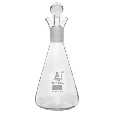 Eisco Iodine Flask and Stopper, 500ml - 29/32 Socket Size, Conical - Borosilicate - Eisco Labs CH0434D