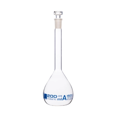 Eisco Volumetric Flask, 200ml - Class A Hexagonal Hollow Glass Stopper - Single - Eisco Labs CH0439G