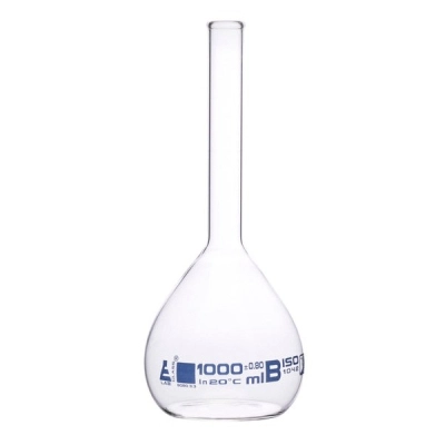 Eisco Volumetric Flask, 1000ml Class B, Tolerance &plusmn;0.800 No Stopper Beaded Rim - Eisco Labs CH0450I