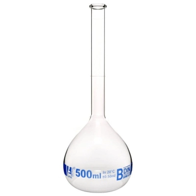 Eisco Volumetric Flask, 500ml Class B, Tolerance &plusmn;0.500 No Stopper, Beaded Rim - Eisco Labs CH0450H