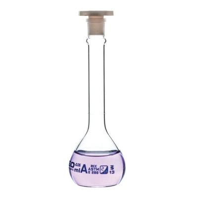 Eisco Volumetric Flask, 100ml Class A - Polypropylene Stopper, Blue Graduation - Eisco Labs CH0445C5