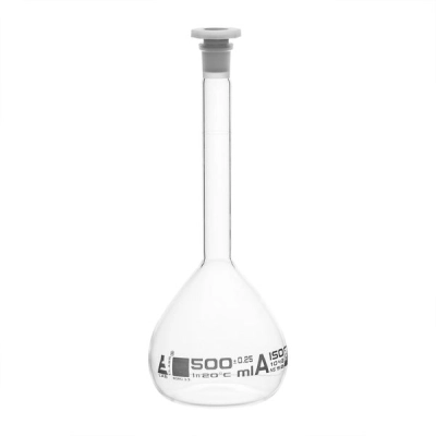 Eisco Volumetric Flask, 500ml Class A - 19/26 Polyethylene Tolerance &plusmn;0.250 - Eisco Labs CH0446HWT