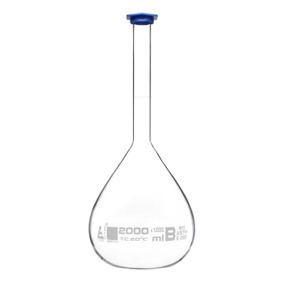 Eisco Volumetric Flask, 2000ml - ASTM, Class B Tolerance &plusmn;0.1000 ml - Single - Eisco Labs CH0444GWT