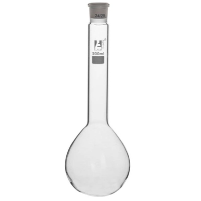 Eisco Kjeldahl Flask, 500mL - 24/29 Socket Size - Long Neck, Round Bottom Borosilicate Glass CH0436D