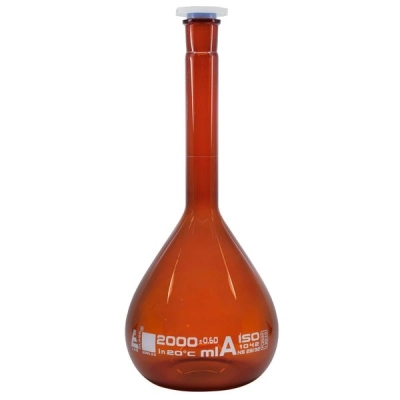 Eisco Volumetric Flask, 2000ml - Class A - 29/32 Polypropylene Stopper, Amber - Eisco Labs CH0451J