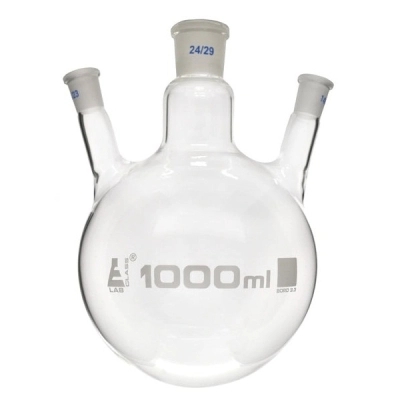 Eisco Distilling Flask, 1000ml - 3 Angled Necks, 24/29 Center, 14/23 Sockets - Eisco Labs CH0418S