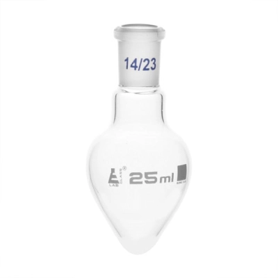 Eisco Boiling Flask 25ml - 14/23 Interchangeable Joint  Pear Shape - Short Neck - Eisco Labs CH0406A