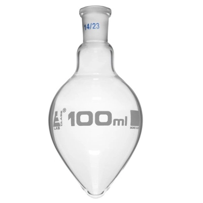 Eisco Boiling Flask 100ml - 14/23 Interchangeable Joint Pear Shape - Short Neck - Eisco Labs CH0406C