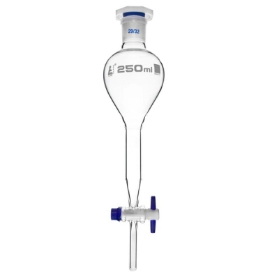 Eisco Gilson Separating Funnel, 250ml - PTFE Key Stopcock - Socket Size 29/32 - Eisco Labs CH0487I