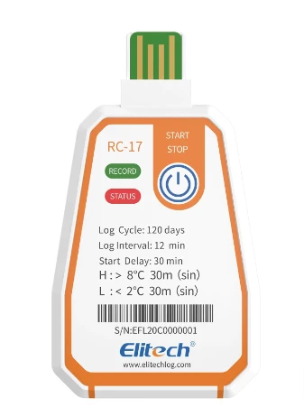 Elitech Disposable USB Temperature Data Logger PDF Report Light Indicator, RC-17