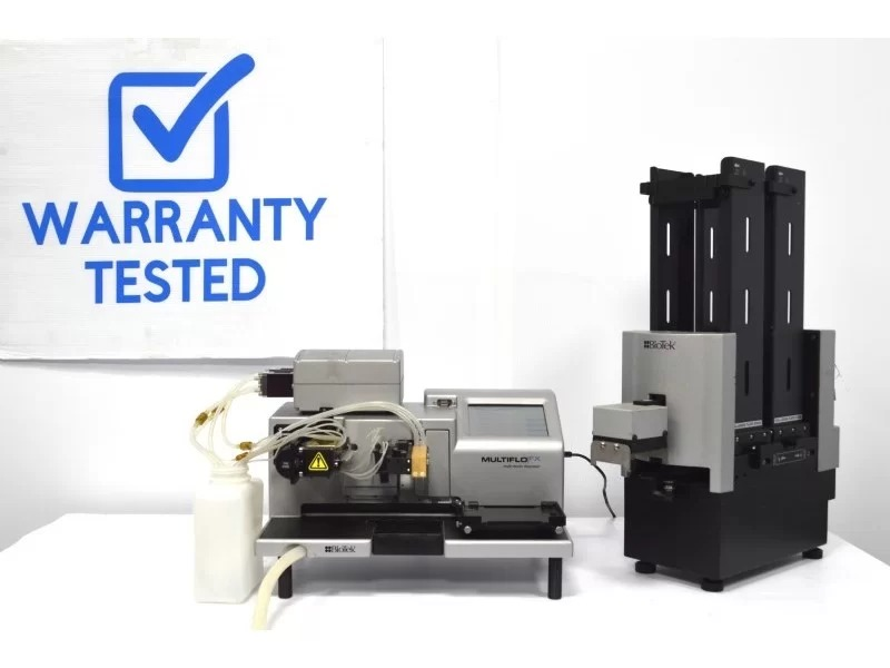 MultiFlo FX Microplate Dispenser in MFXP1 configuration w/ Dual Syringe Pump and BioStack Stacker